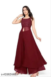 Georgette women's kurta set with palazzos, attractive Adrika design in solid net, Indian handcrafted fashion on display