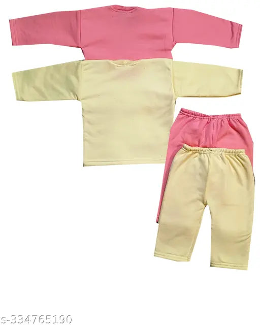 Woolen kids pyjama set with long sleeves, printed pattern - best for winter, India origin