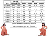 Red festive cotton sharara and kurta set for girl, printed anarkali top and dhoti pants, size 12-8 years, India origin