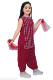 Georgette Kids Patiala Kurta Set with Embroidered Embellishments, Indian ethnic wear for ages 3-9