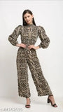 Animal print poly crepe jumpsuit, long sleeves, size XL, smoky net pattern