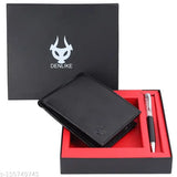 Men's black faux leather RFID wallet & pen combo, 8 card slots, regular size (free size: L11cm x W9cm), made in India