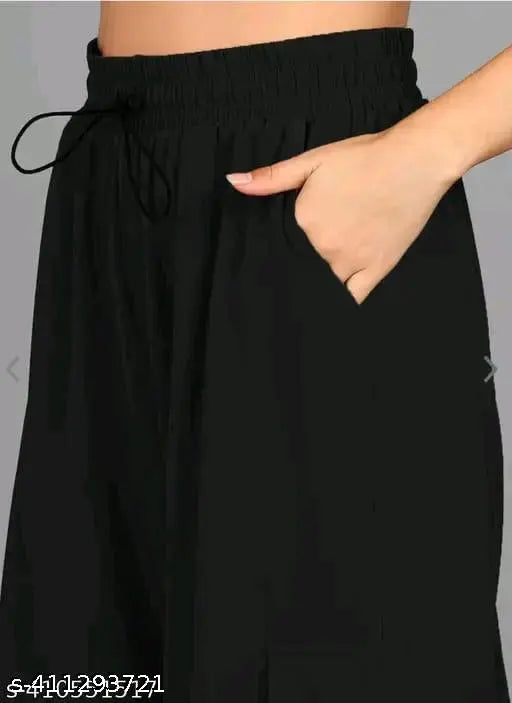 Stylish new polyester cargo pants for women in solid color, perfect for casual wear