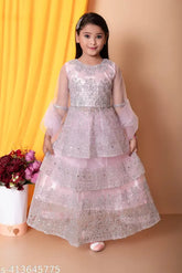 Embroidered, long-length net lehenga for girls in various colors, featuring semi-transparent net fabric and intricate details, ideal for festive occasions