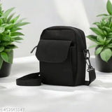 Black embroidered net sling bag, fabric, 2 compartments, free size, India origin