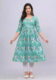 Trendy 100 cotton printed Naira cut kurti for women & girls in various sizes, straight design with three-quarter sleeves, vibrant Sanganeri and Jaipuri print. Indian ethnic wear
