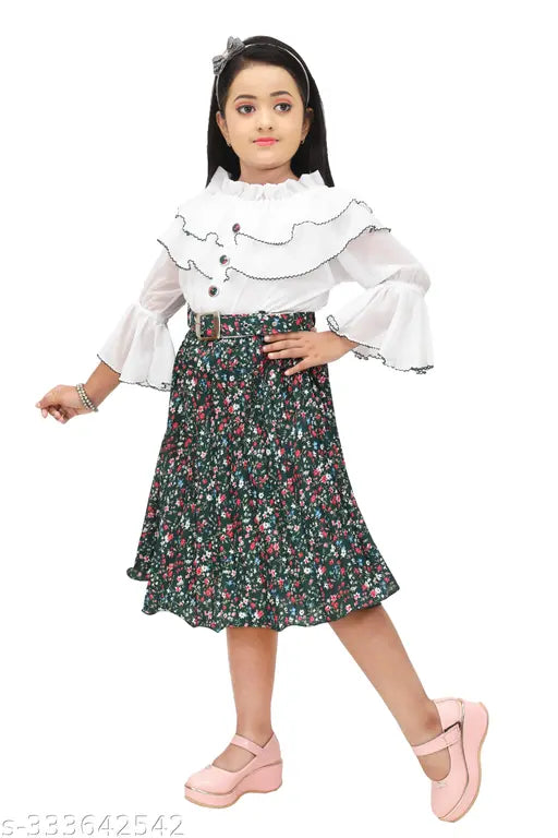 Cotton blend western frock dress, printed pattern, three-quarter sleeves - designer baby dress on model