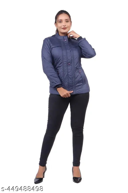 Woolen solid-colored women's long sleeve jacket (M, L, XL), handcrafted in India