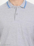 Grey cotton short-sleeve solid polo t-shirt for men, Masculino Latino brand, pocket detail, India origin