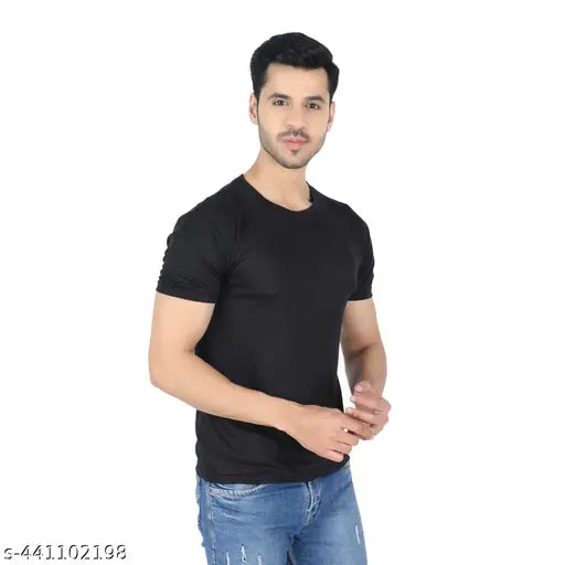 Fancy men's solid round neck t-shirts pack of 5, polyester, short sleeves - versatile for daily wear & workouts