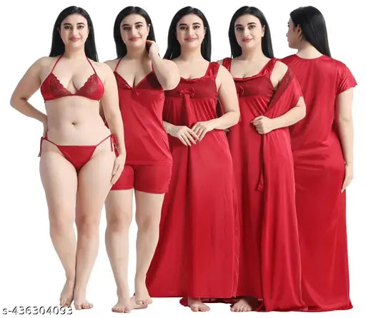 New design satin bridal nightgown set (PACK OF 6), sleeveless with spaghetti top and short bottoms, M, L, XL, XXXL, XXL sizes, India origin