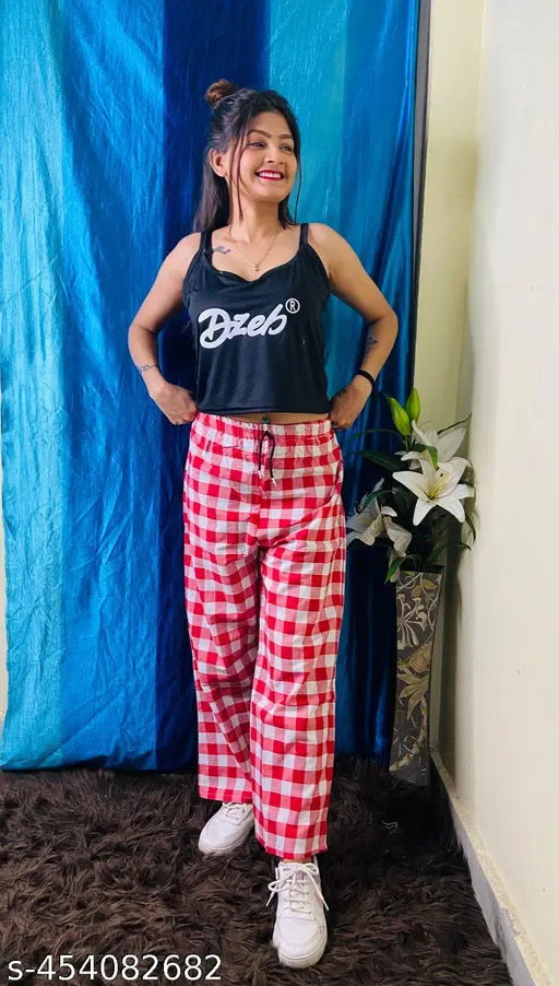 Red cotton maxi pajama for girls (M.Y. TENDY) on hanger