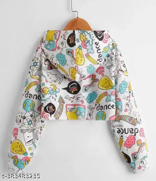Girls cat printed allover hoodie, cotton blend, long sleeves for kids aged 4-16, playful cat design