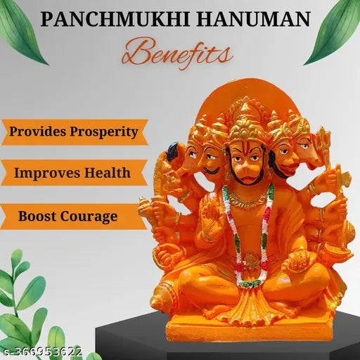 Orange polyresin Hanuman idol for home decor, 6 inch tall