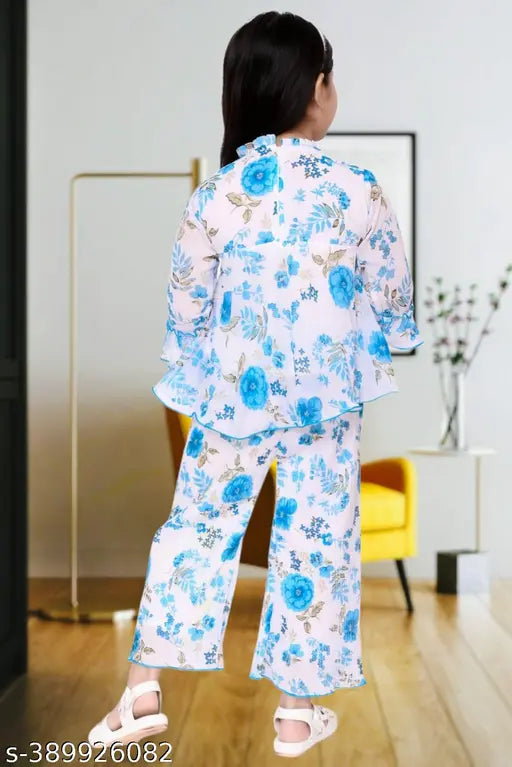 Printed chiffon girls kurta and palazzo set, Indian ethnic wear for 3-24 months