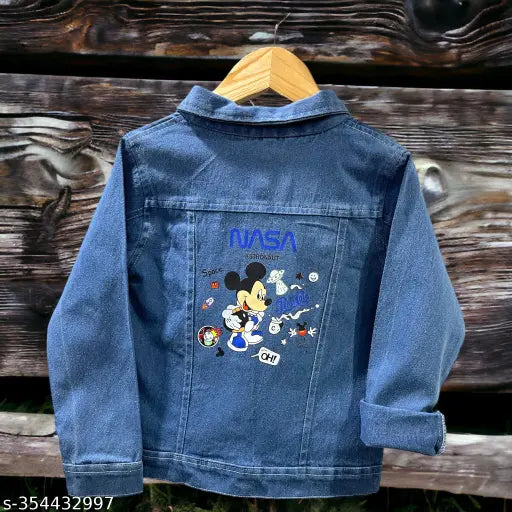 Boys and Girls Denim Nasa Jacket, printed long-sleeve denim jacket for kids aged 4-7 years, made in India