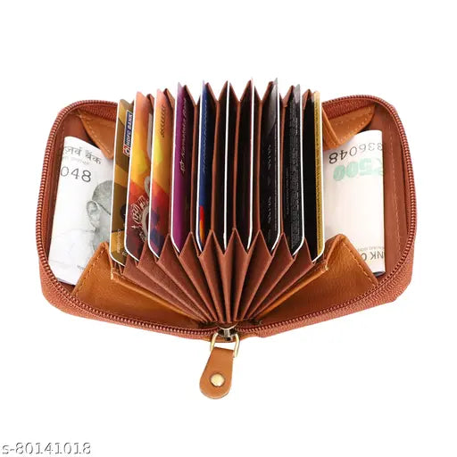 Samtroh Designer faux leather men's card holder, 5 compartments for credit/debit cards, currency, and ID. Solid black, imported quality wallet from India