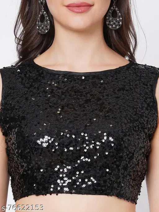 Black nylon net ceremonial lehenga choli with dupatta, embellished choli and solid dupatta on display