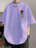 Large art silk t-shirt with printed lavender roses skeleton pattern, three-quarter sleeves, S to XXXL sizes, made in India