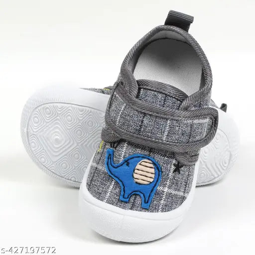 Grey Canvas and Rubber Velcro anti-skid grip musical shoes for unisex kids (ChuChu sound, Angry Birds pattern) - ideal for parties, dancing, or casual wear from 3 months to 25 years old