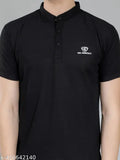 New trending men's high neck cotton blend half sleeve T-shirt, solid color, stylish wardrobe essential
