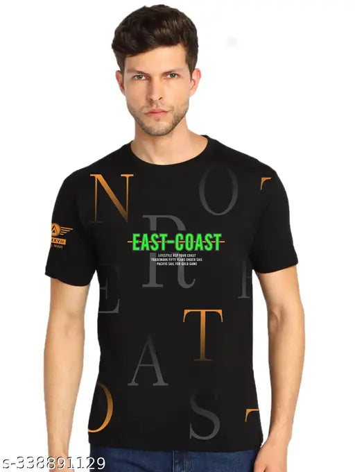 White cotton printed VOSIMO men's half-sleeve t-shirt, vibrant design, available in sizes S to XXL
