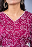 Rayon Nayra Kurta set with palazzo, printed bandhani design for women's fashion, Indian made