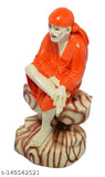 Orange poly resin Shirdi Sai Baba poshak, intricately hand-painted idol figurine on display stand