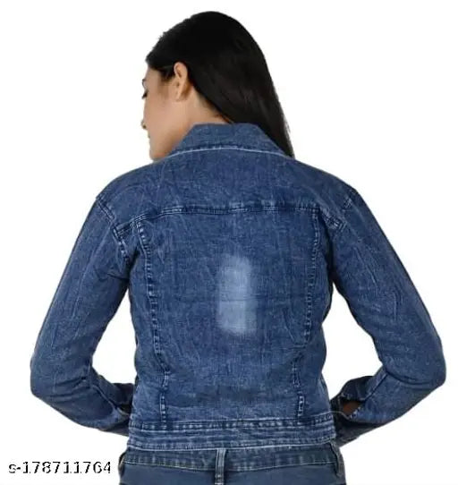 Dyed/washed denim full sleeve jacket for girls, VKREATION quality at affordable prices. Indian origin