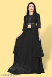 Georgette ethnic motifs embroidered work top with plazzo and shrug, three-quarter sleeves, Indian craftwork on display