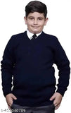 Navy blue woolen V-Neck sweater for kids, ideal school wear