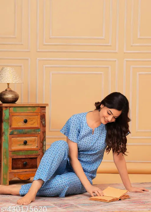 Women's Rayon Printed Night Set Suit, coord set for women and girls - trendy nightdresses in high demand (India)