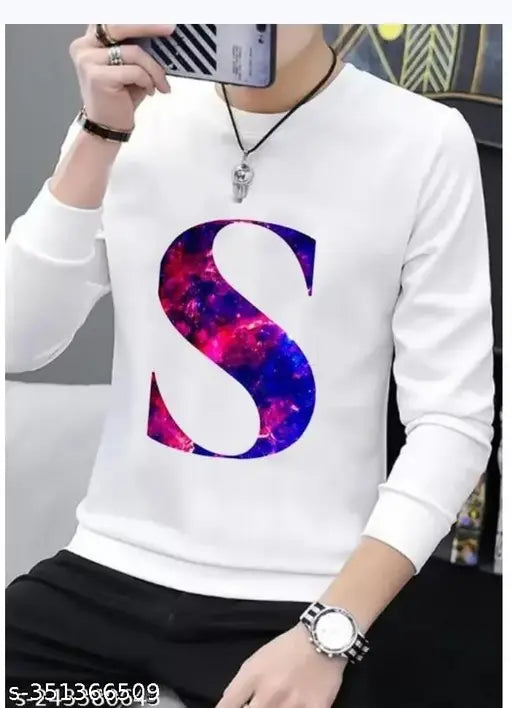 S Diamond full polyester t-shirt, long sleeves with printed net pattern, Made in India