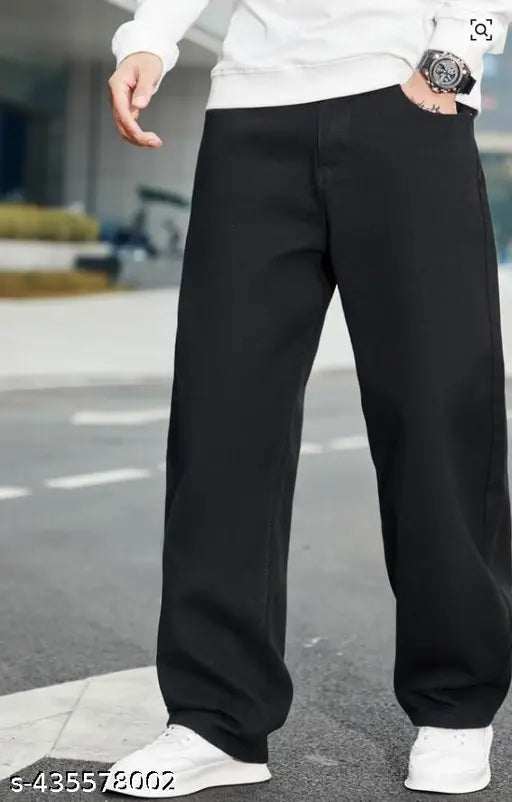 Men's black baggy loose fit jeans, cotton blend solid net - stylish, modern, and comfortable men's baggy jeans for various washes, sizes 28, 34, origin India