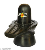 Handcrafted black resin Shivling Idol, intricately designed with traditional Tilak patterns and 'Om Namah Shivay'. Dimensions: 12 cm (L) x 13 cm (H). Made in India