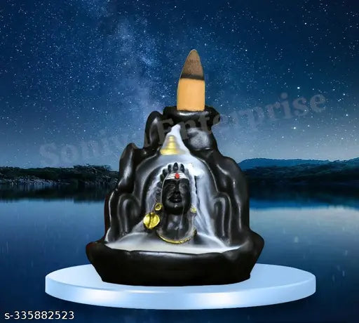 Black polyresin Adi Shankara Lord Shiva Shivji backflow incense holder with 10 cones, home decorative showpiece