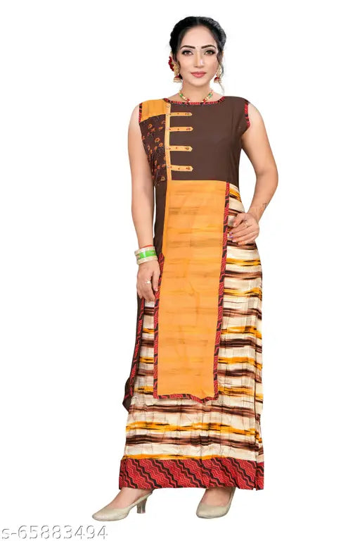 Art Silk sleeveless table long designer printed kurta, Breathable and comfortable, Self-design, India origin