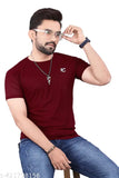 Men's solid round neck cotton blend T-shirt, short sleeves, lightweight and comfortable for casual or semi-formal occasions