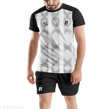 Comfortable polyester sports jersey & shorts for football, tennis, hockey, badminton, and running. Vibrant print design, suitable for various indoor/outdoor activities. XXL size, made in India