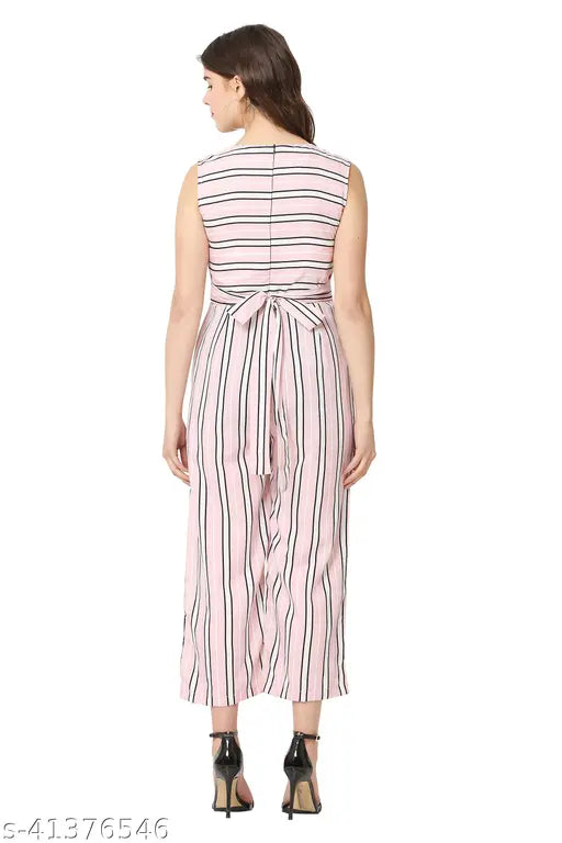 Bright peach poly crepe jumpsuit with printed net, sleeveless, ideal for parties, weddings, business events