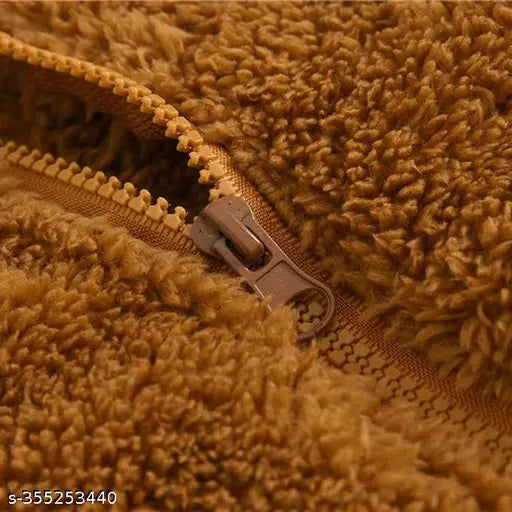 Cotton blend solid teddy fur jacket with hoodie for kids, soft and super warm winter wear for 1-9 years old, made in India