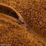 Cotton blend solid teddy fur jacket with hoodie for kids, soft and super warm winter wear for 1-9 years old, made in India