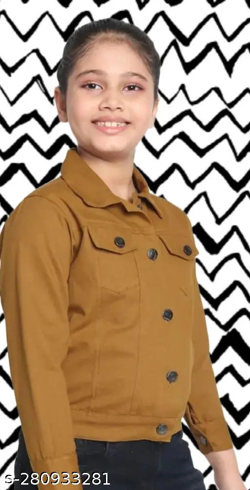 Denim solid color coat, Flawsome Funky Girls jacket for 5-6 years, Indian made children's clothing with long sleeves