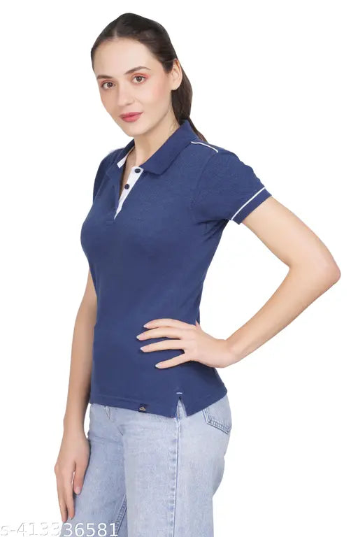 Stylish trendy cotton women's T-shirt - solid color, short sleeves, size S-XXXL (M: 36in bust, 26in length) made in India