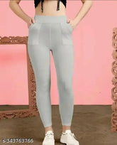 Cotton blend solid-colored leggings for women, pack of 1 with large pocket, suitable for sizes 28 to Free Size