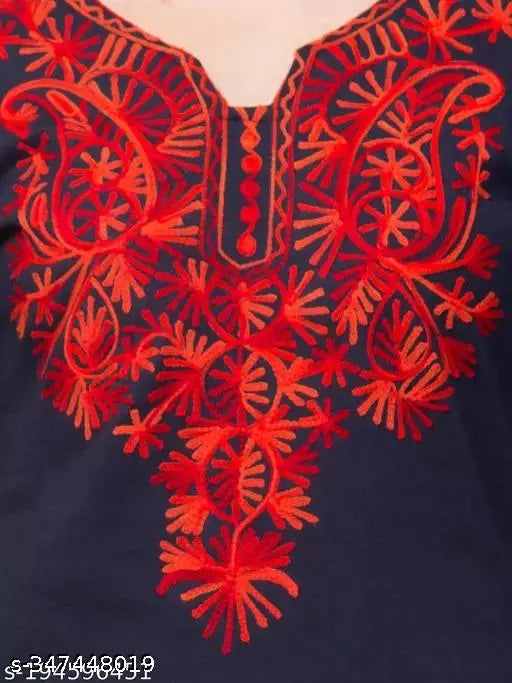 Winter woolen kurti with embroidery, three-quarter sleeves. Embroidered Indian winter kurti for women, size M to XXL