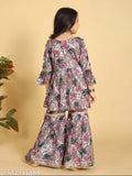 Printed cotton kurta sharara set with dupatta for kids baby girls, soft comfortable traditional Indian wear for festivals and celebrations
