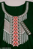 Green Rayon embroidered kurti for office/party wear by Kapadia, three-quarter sleeves, festive and stylish