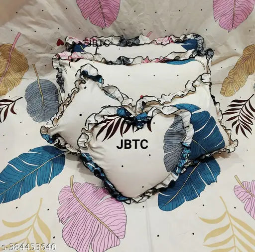 Trendy cotton botanical double bedsheet set with 2 pillow covers & 2 cushion covers, heart pillow cover included, size 90x100 inches, ideal for adults, superfine quality by J.B Trading company