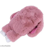 Soft synthetic plush bunny sling bag with chain and smooth zipper for girls - Indian-made kids accessory